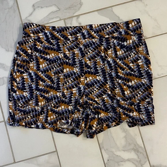 Nine West High Waist Geometric Women's Shorts - Blue, Brown, White - Picture 1 of 5